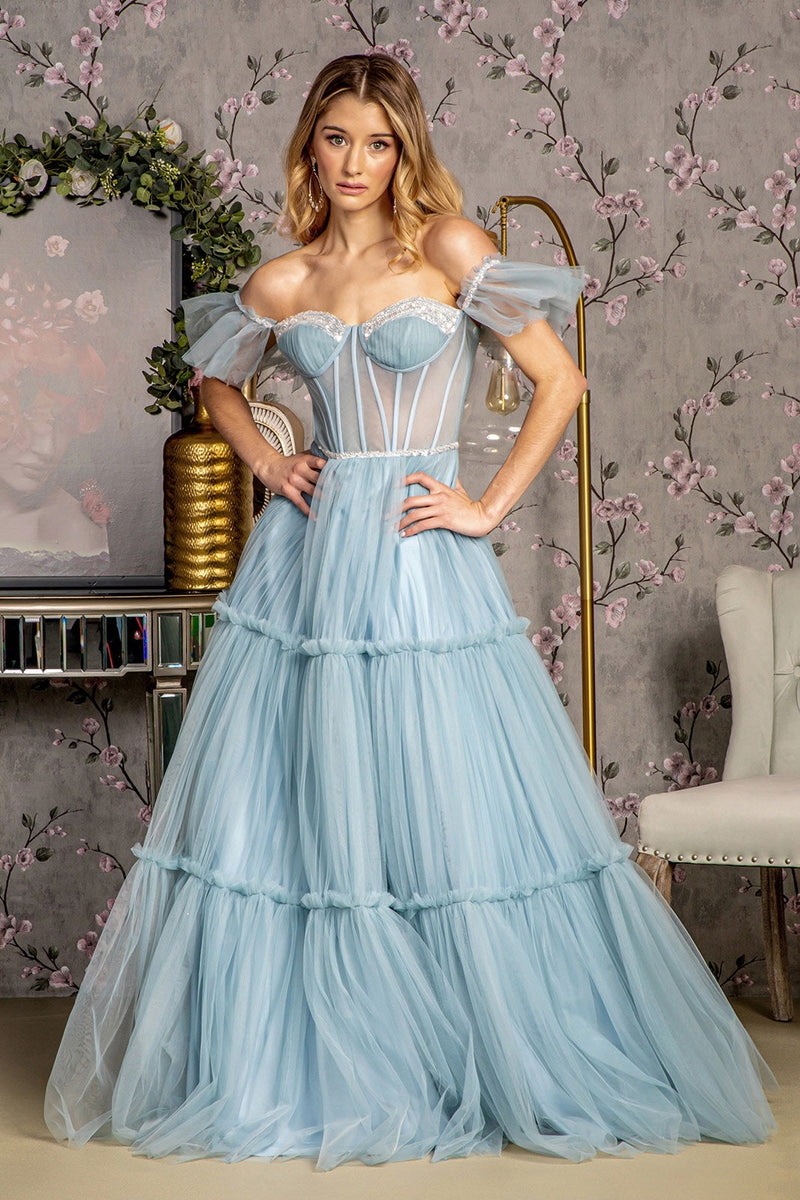 GLS Gloria GL3453 Off Shoulder Sheer Corset Tiered Gown sheerdreamz GLS Gloria GL3453 Off Shoulder Sheer Corset Tiered Gown sheerdreamz