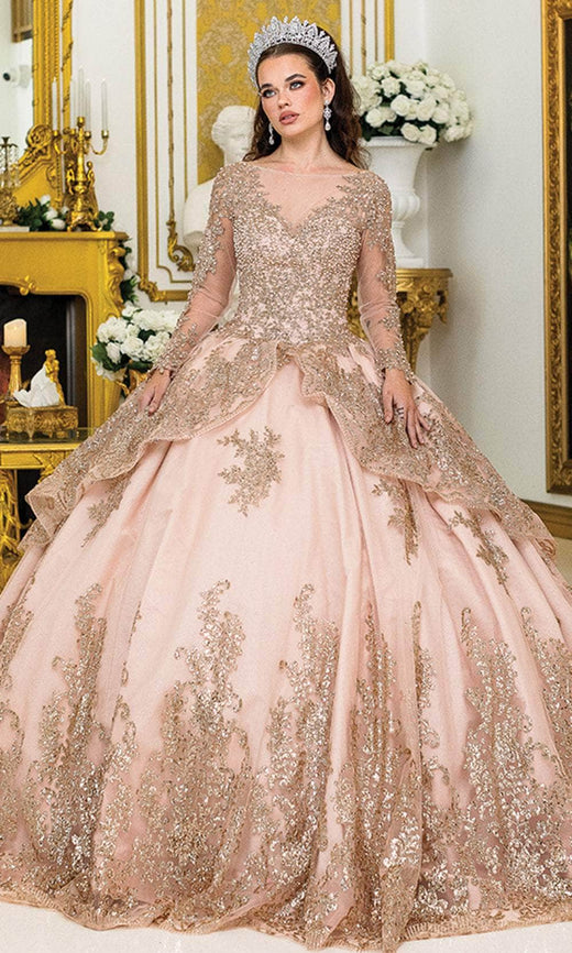 Rose Gold Dancing Queen 1968 - Embroidered Bateau Neckline Ballgown