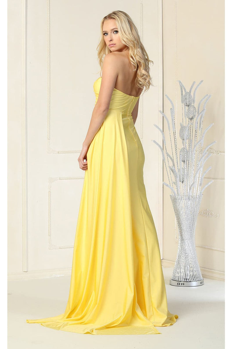 open lace back dress Chic Stretch Jersey One-Shoulder Yellow Prom Dress– sheerdreamz