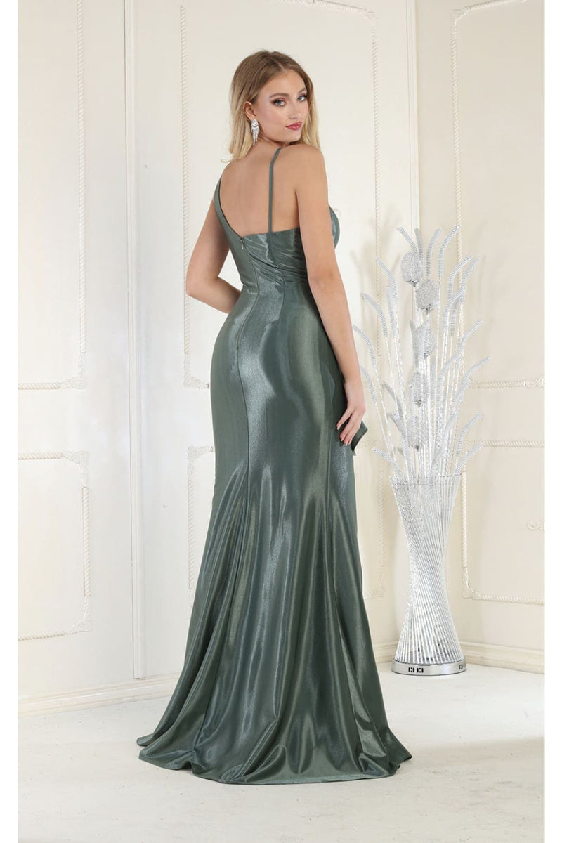 green emerald velvet dress May Queen RQ8164 - Long Sheath Dress