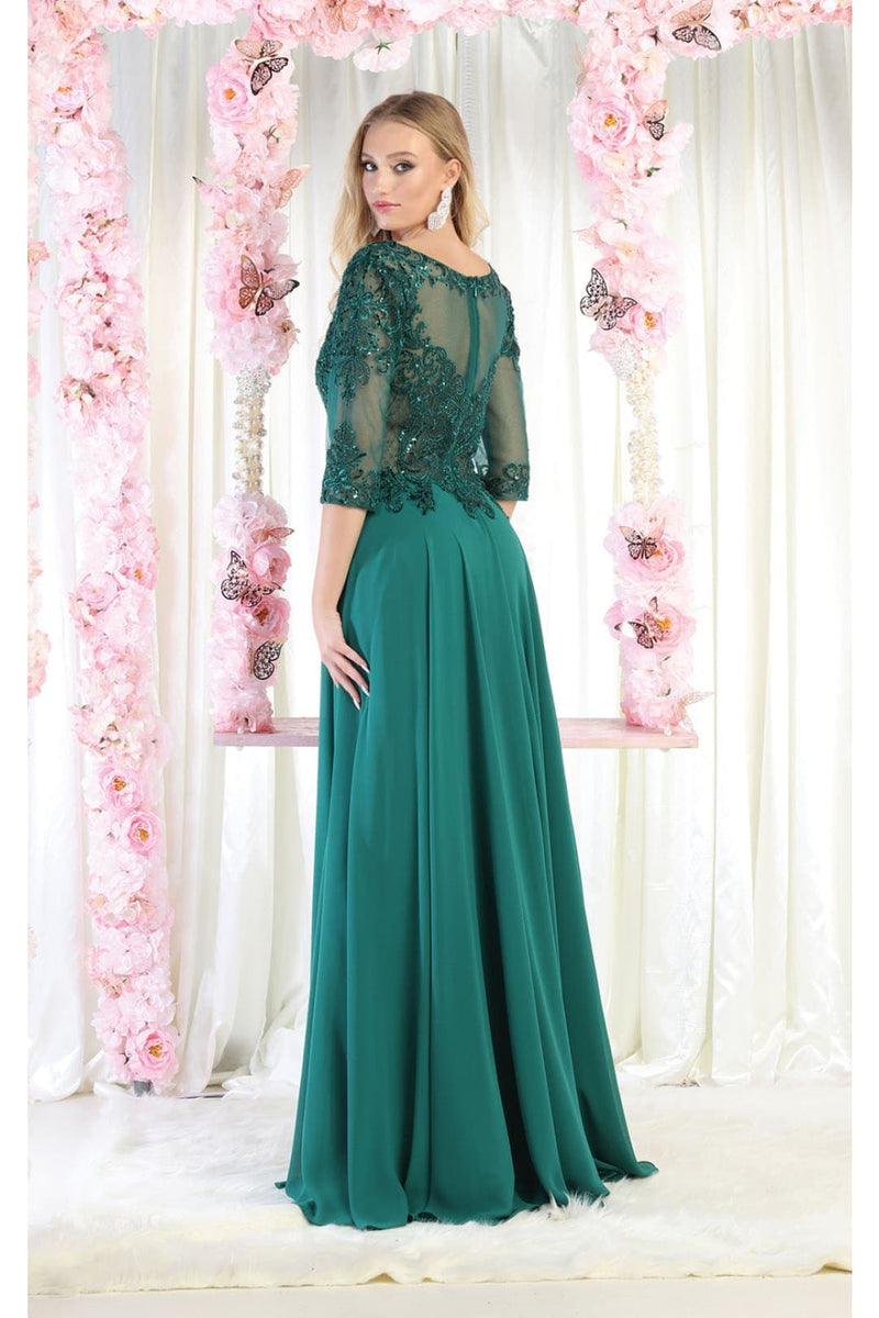 May Queen MQ1936 V-Neck Embroidered Mother of the Bride A-Line Dress–  sheerdreamz