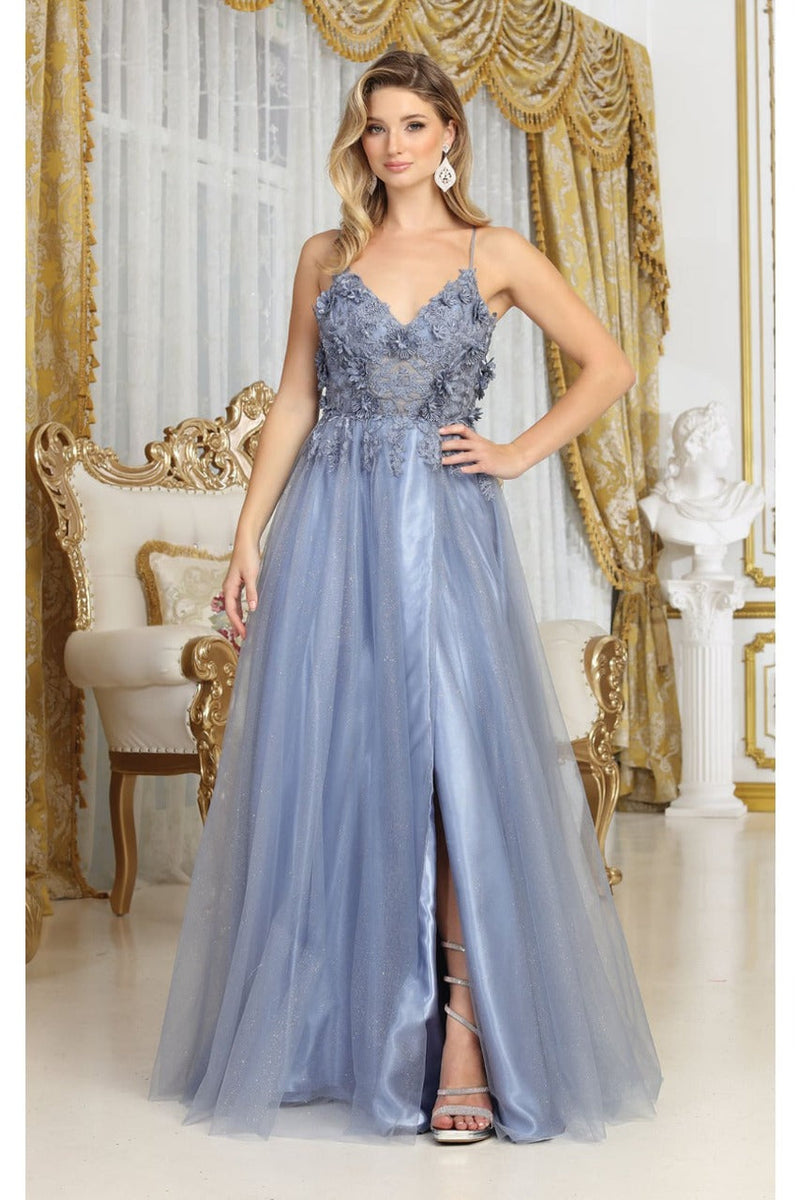 May Queen MQ2011 Spaghetti Strap Tulle Evening Gown with Floral Embell– sheerdreamz