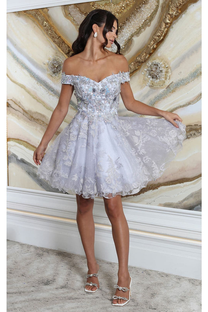 May Queen MQ2042 Off Shoulder Floral A-line Short Bridesmaids Dress–  sheerdreamz