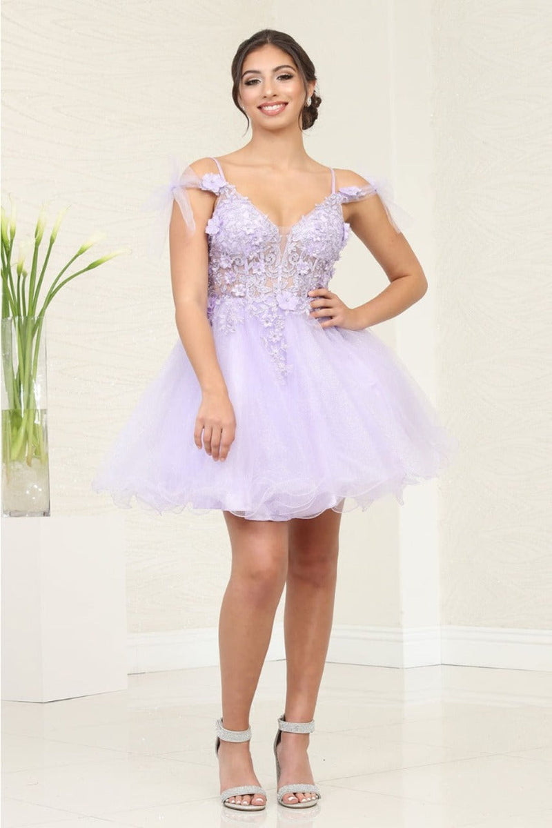 May Queen MQ2066 Sheer Bodice Floral Embellished Short Graduation Dres–  sheerdreamz