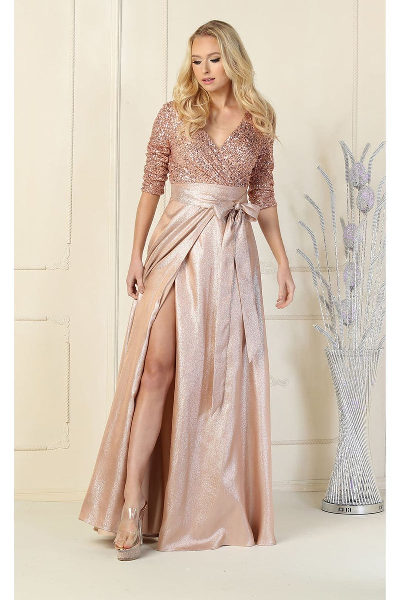rose gold mother of groom dress Sexy Prom Dresses Long Off Shoulder Satin Split Evening Gowns – alinanova