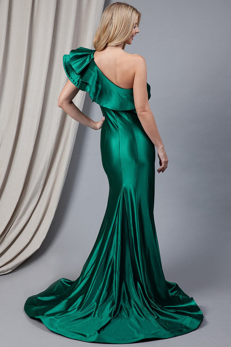 Amelia Couture 5042 One-Shoulder Gown with Ruffles and Slit– sheerdreamz