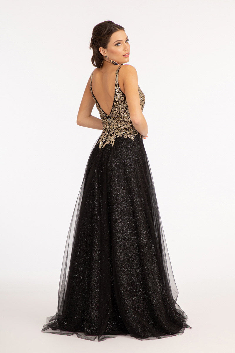 Sequin Bodice A-line Slit Gown by Elizabeth K GL3020– sheerdreamz