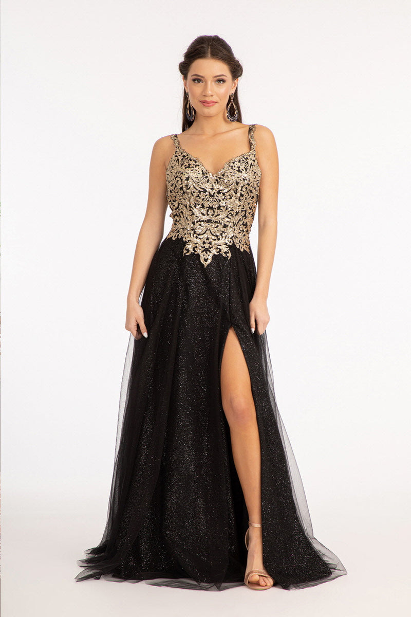 Sequin Bodice A-line Slit Gown by Elizabeth K GL3020 sheerdreamz Sequin Bodice A-line Slit Gown by Elizabeth K GL3020 sheerdreamz