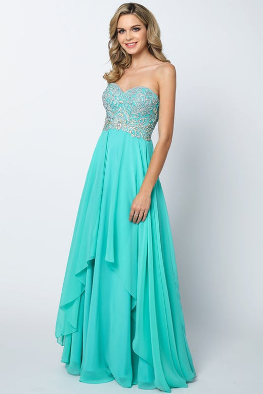 Long Strapless Beaded Dress by Juliet 553