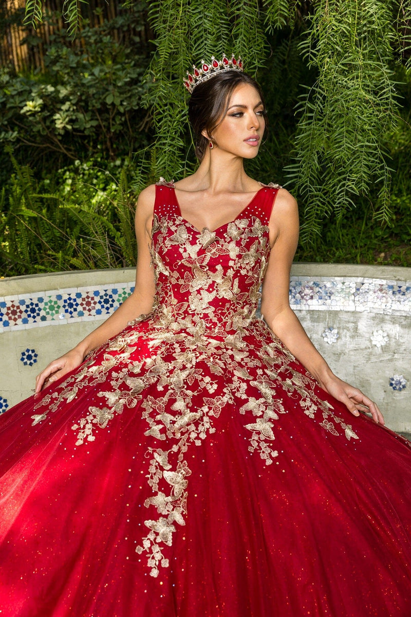 red butterfly quince dress 3D Butterfly Cloak Quinceanera Dress by Amarra 54260