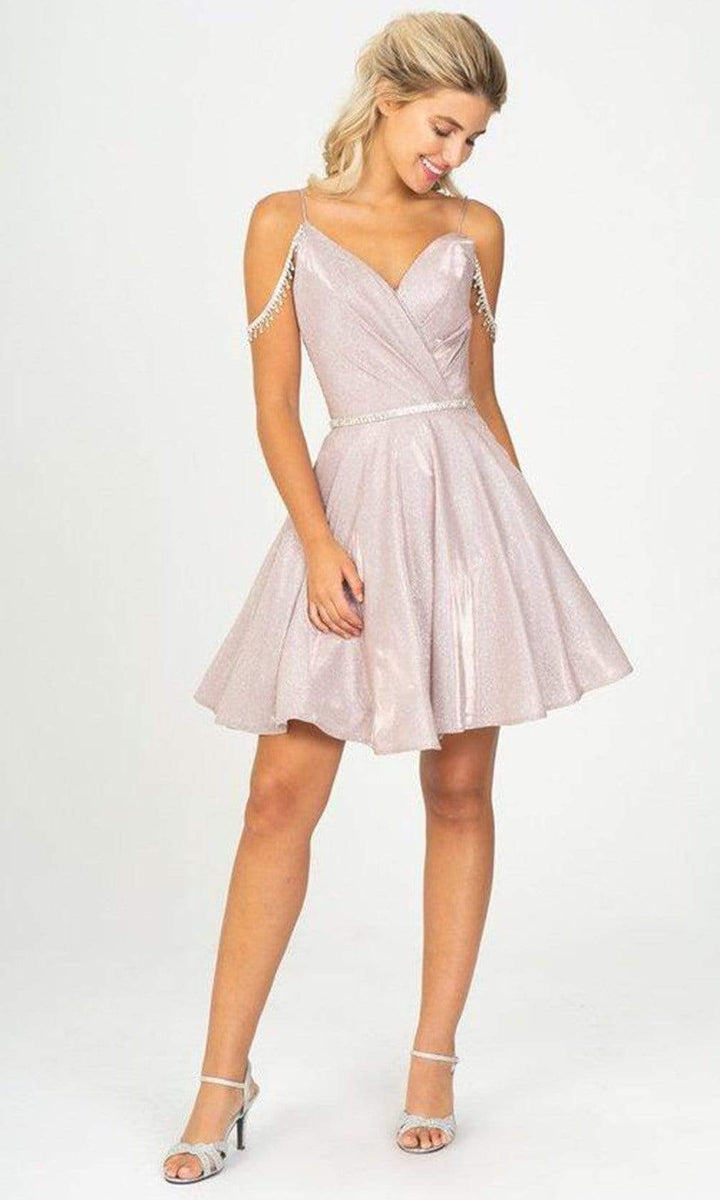 Eureka Fashion - 9722 Shiny Glittered Cocktail Dress sheerdreamz