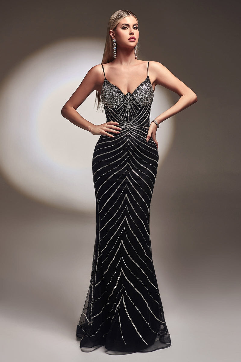 Sparkling Mermaid Elegance: Sleeveless Glitter Print Gown - Cinderella Divine CR866 Sparkling Mermaid Elegance: Sleeveless Glitter Print Gown - Cinderella Divine CR866