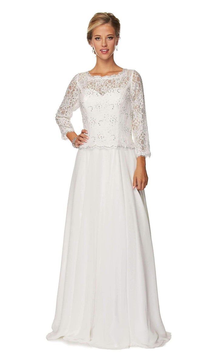 Juliet 630: Long Peplum Dress with Lace Top and Sheer Sleeves– sheerdreamz