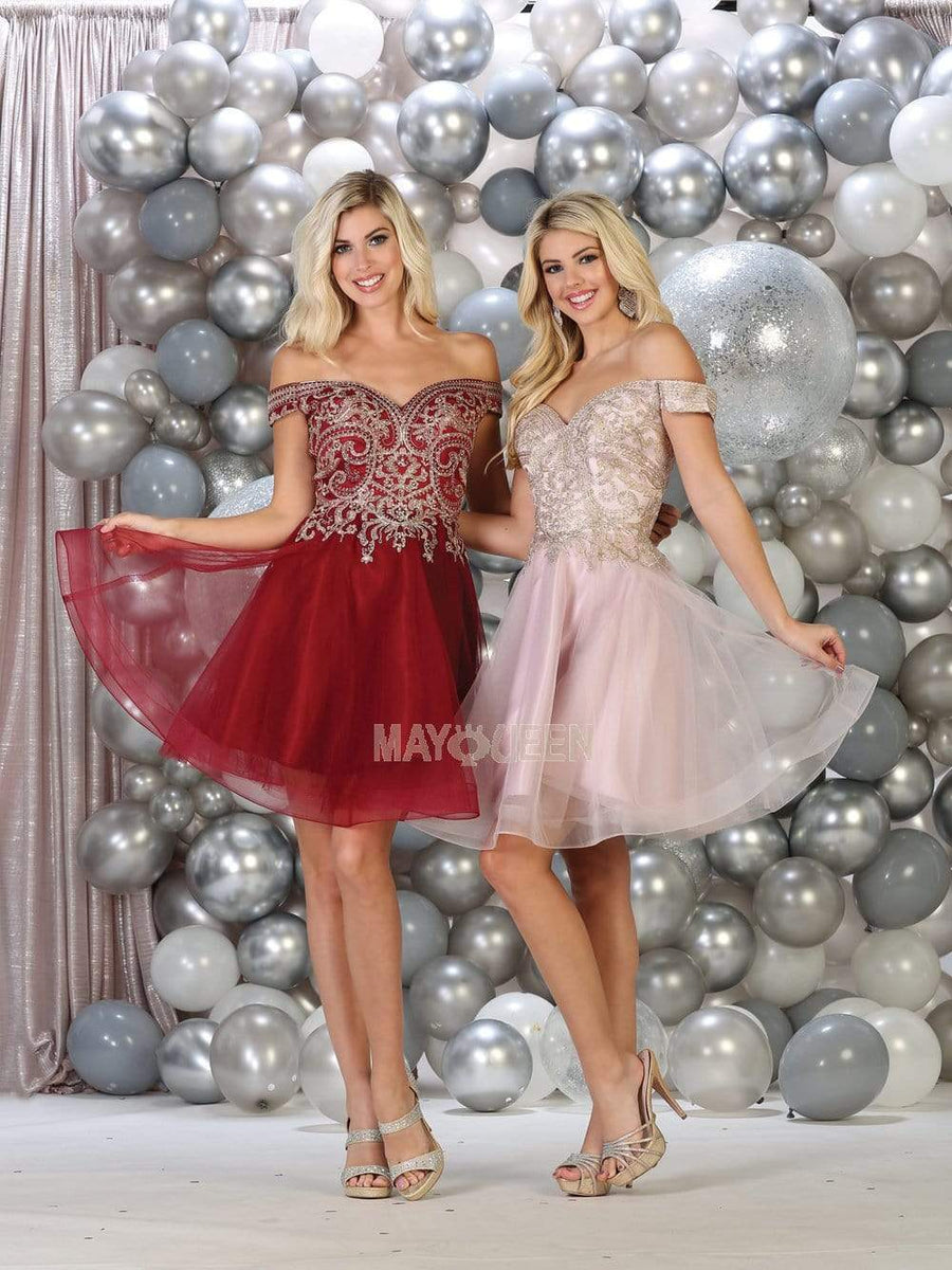 Bead-Appliqued Off Shoulder Tulle Dress