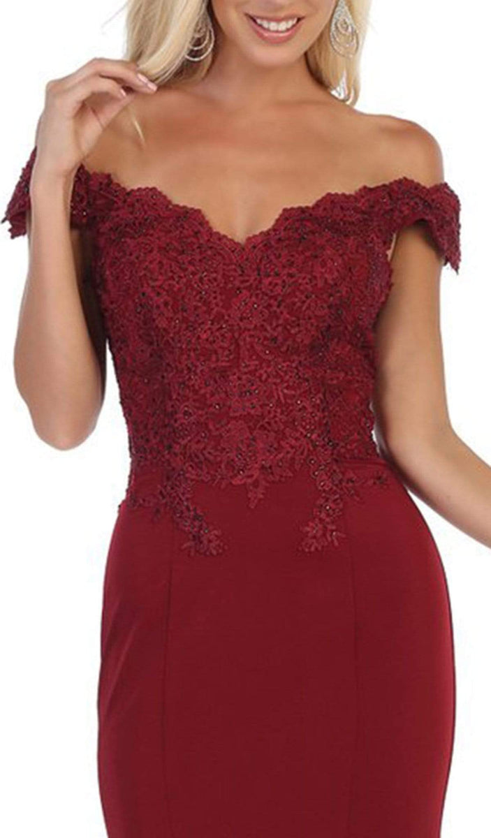 Embellished Plunging Off-Shoulder Trumpet Dress