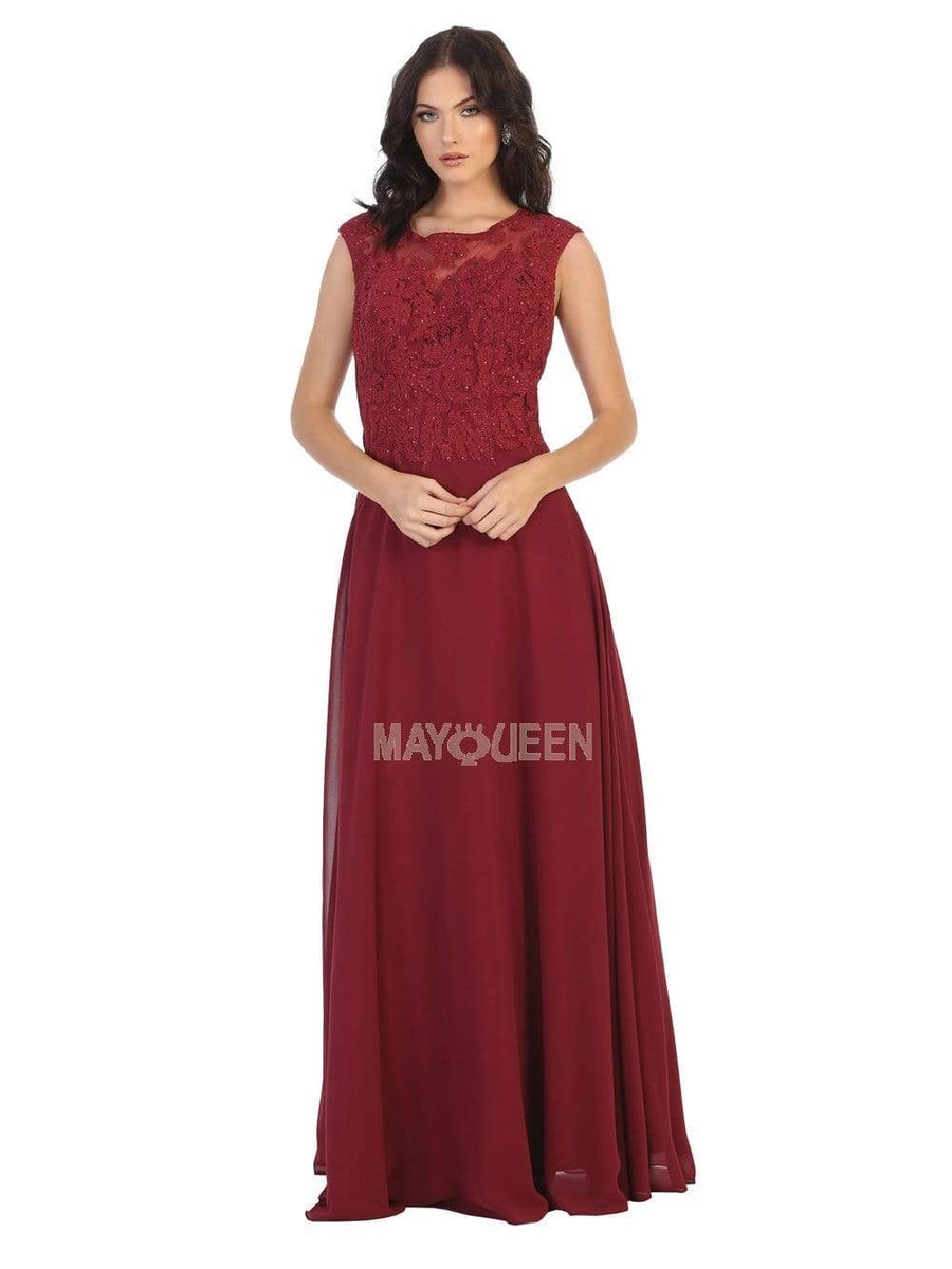 Lace Bodice Chiffon A-Line Long Formal Dress - May Queen MQ1725 sheerdreamz