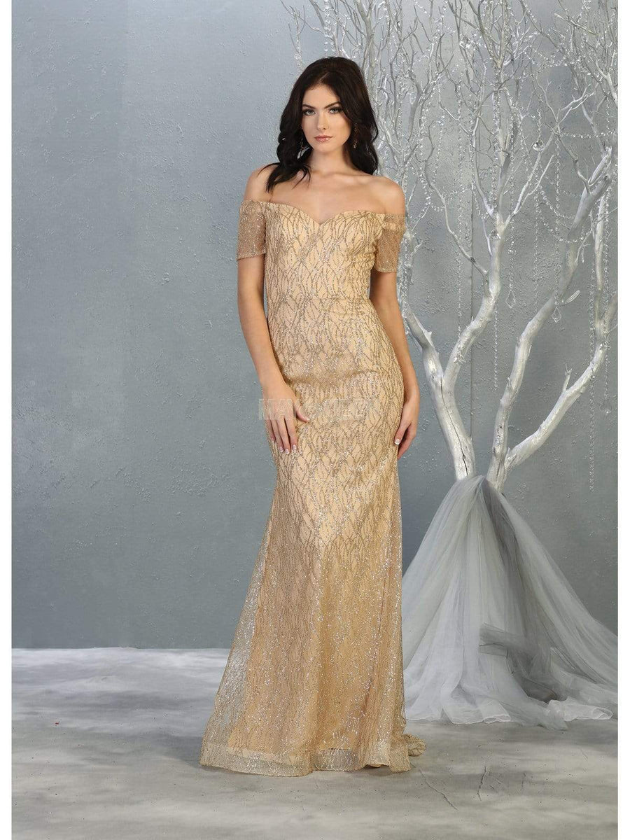 embellished off shoulder dress Glitter Embellished Off-Shoulder Sheath Dress