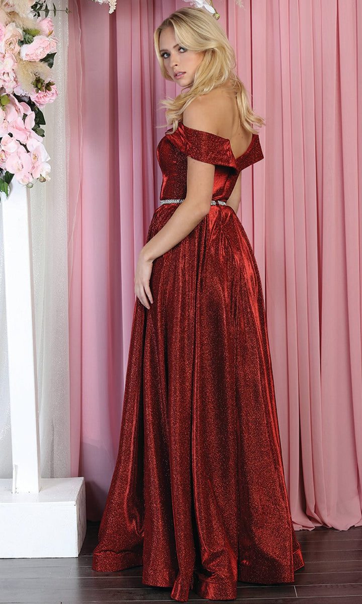 glitter off shoulder dress Off-Shoulder Long Glitter-Print Prom Dress