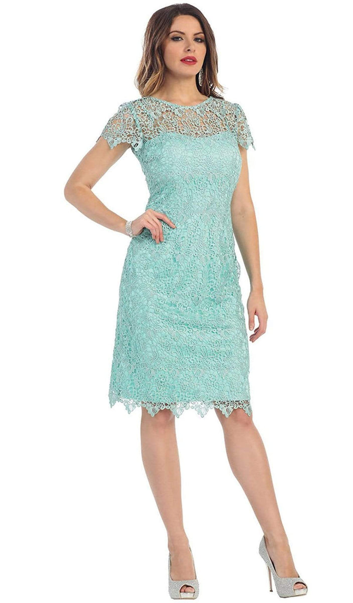 Short Sleeve Illusion Lace Sheath Formal Dress