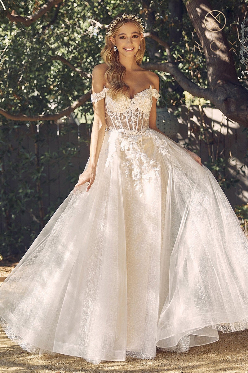 Corset Off Shoulder Bridal Gown by Nox Anabel C1199W– sheerdreamz