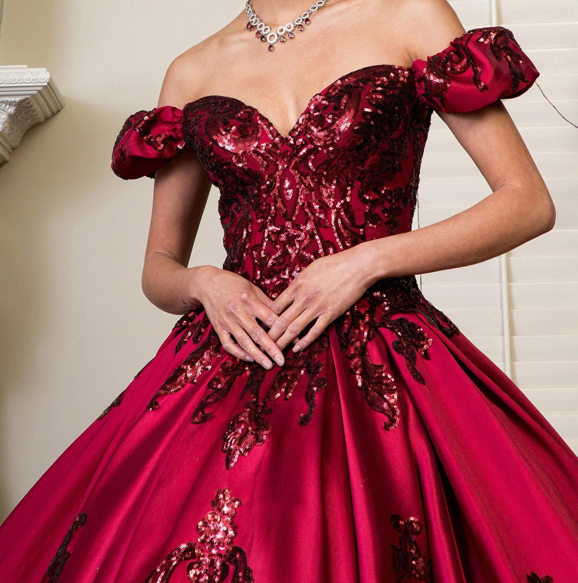 open lace back dress Luxurious Red Quinceanera Dress,Red Ball Gown,Red Sweet 16 Dress Y2338 –  Simplepromdress main image 1