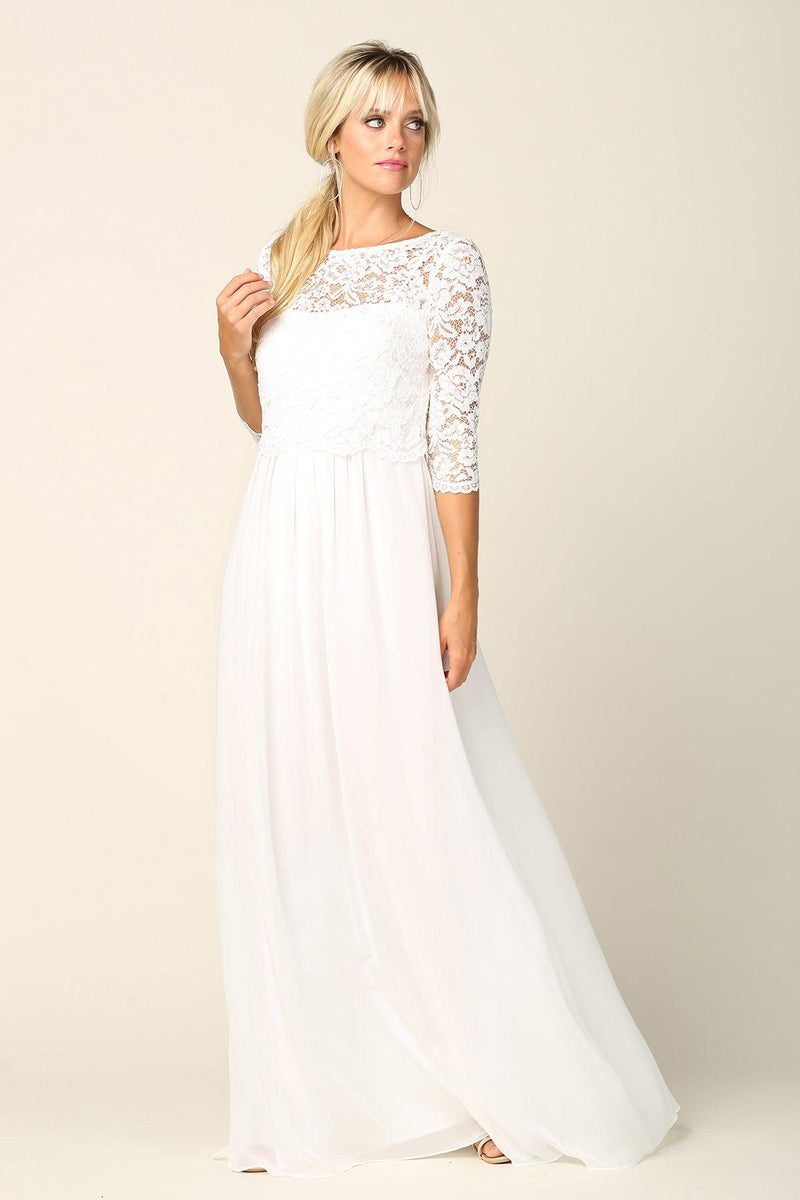 Simple Lace Chiffon Long 3/4 Sleeve Wedding Dress sheerdreamz Simple Lace Chiffon Long 3/4 Sleeve Wedding Dress sheerdreamz