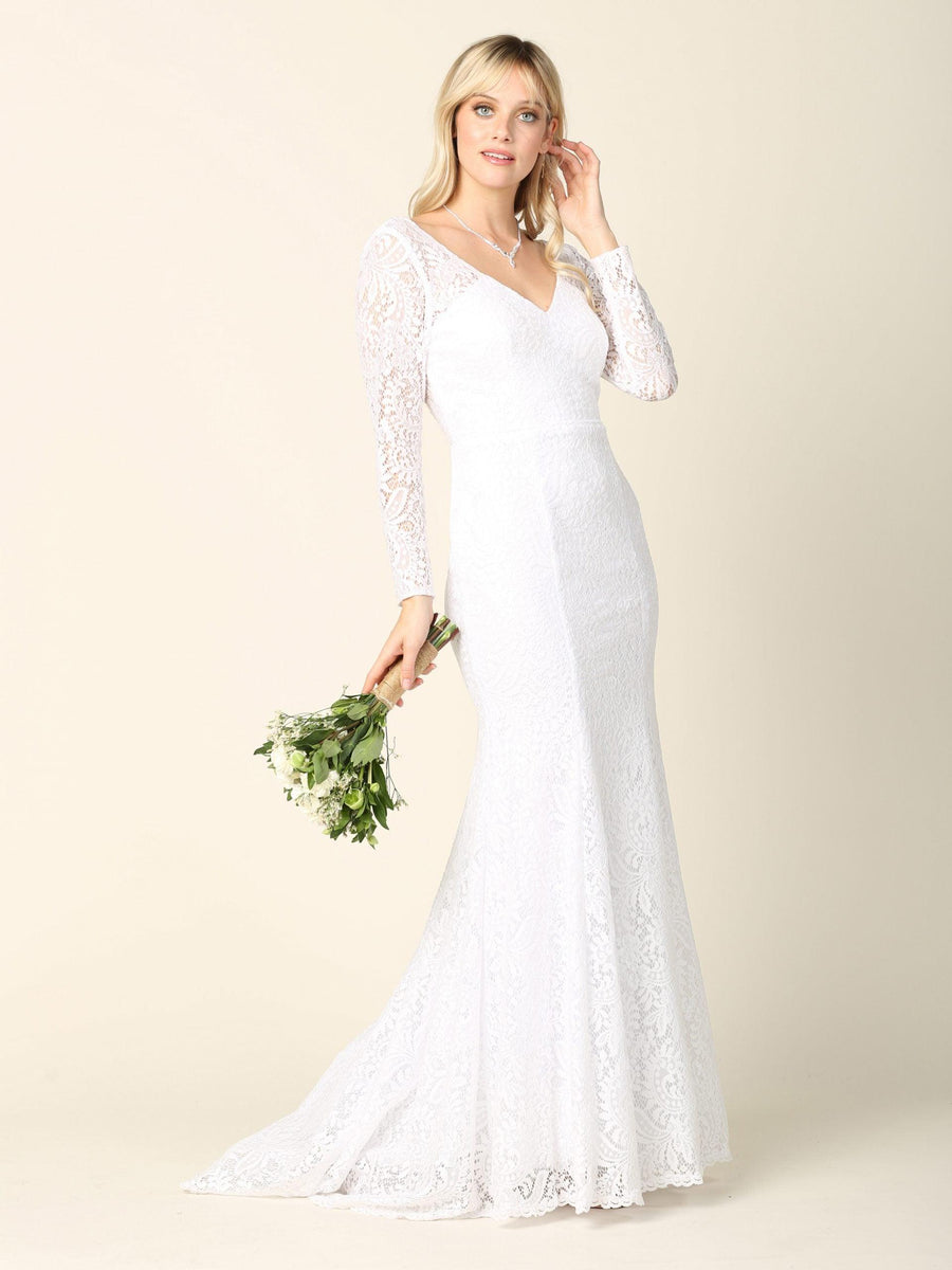 chinese dress ladies Minimalist Long Sleeve Satin Lace back Mermaid Wedding Bridal Dress, C –  Shindig Threads