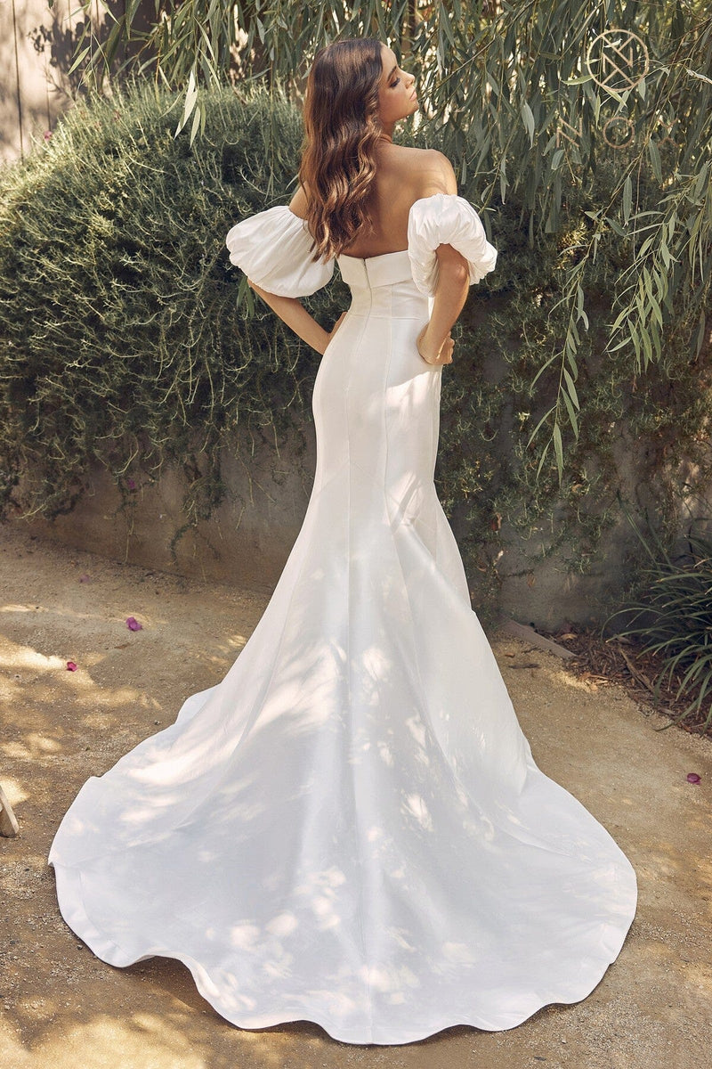 puff sleeve mermaid wedding dress Strapless Mermaid Puff Sleeve Bridal Dress by Nox Anabel JE966– sheerdreamz
