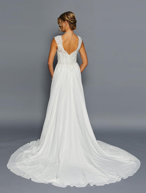Lace Wedding Dress with Scoop Neckline Cap Sleeves & Chiffon A-Line Skirt by Deklaire Bridal 455