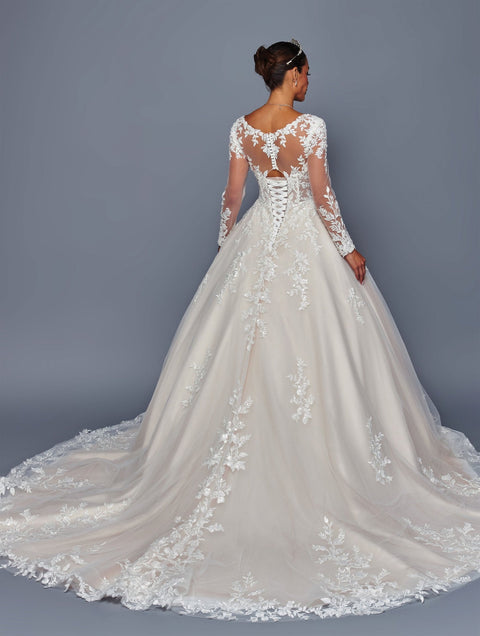 Illusion Lace Long Sleeve A-Line Gown Wedding Dress with Corset Back by Deklaire Bridal 500