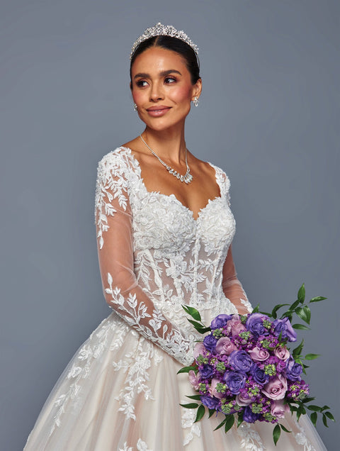 Illusion Lace Long Sleeve A-Line Gown Wedding Dress with Corset Back by Deklaire Bridal 500
