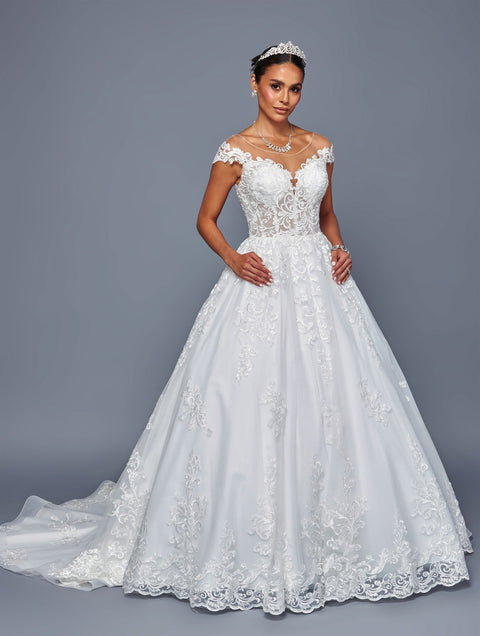 Lace A-Line Gown Wedding Dress with Corset Back & Chapel Train Gown by Deklaire Bridal 504