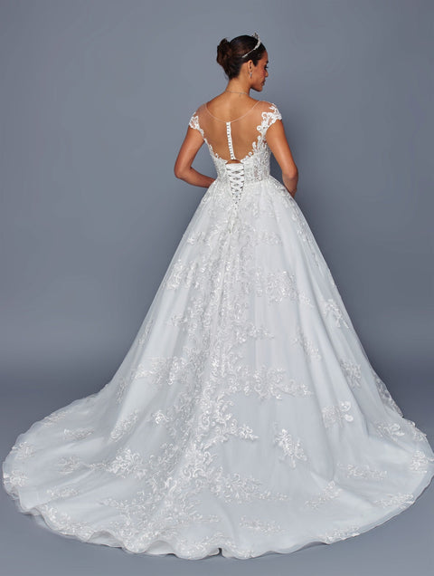 Lace A-Line Gown Wedding Dress with Corset Back & Chapel Train Gown by Deklaire Bridal 504
