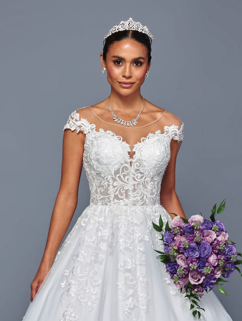 Lace A-Line Gown Wedding Dress with Corset Back & Chapel Train Gown by Deklaire Bridal 504
