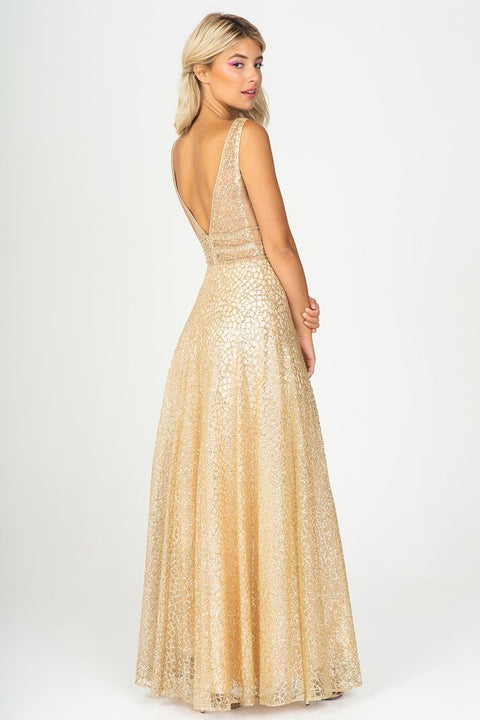 Eureka 9005 glitter mesh v-neck a-line gown — 0001674