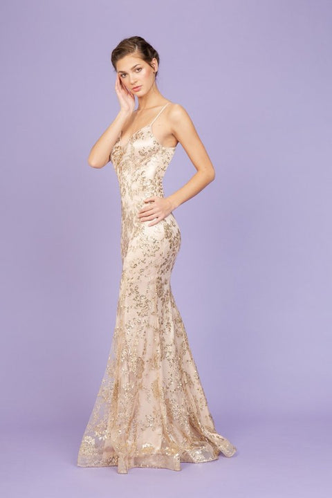 Eureka 9788 glitter print fitted sleeveless gown — 0001799