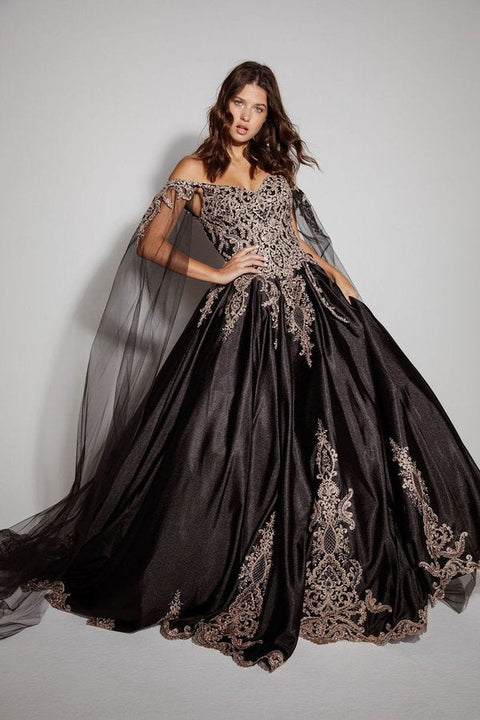 Eureka EK1002 applique cape sleeve ball gown — 0001862