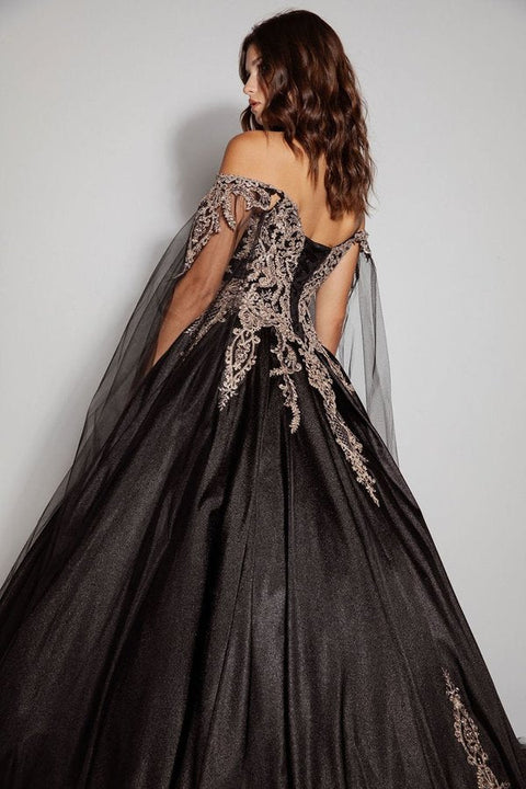 Eureka EK1002 applique cape sleeve ball gown — 0001863  72a20611 dffb 421f ab19 8e4b97967a28