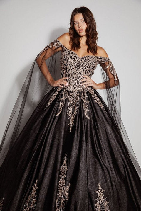 Eureka EK1002 applique cape sleeve ball gown — 0001864