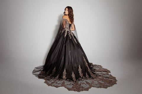 Eureka EK1002 applique cape sleeve ball gown — 0001865