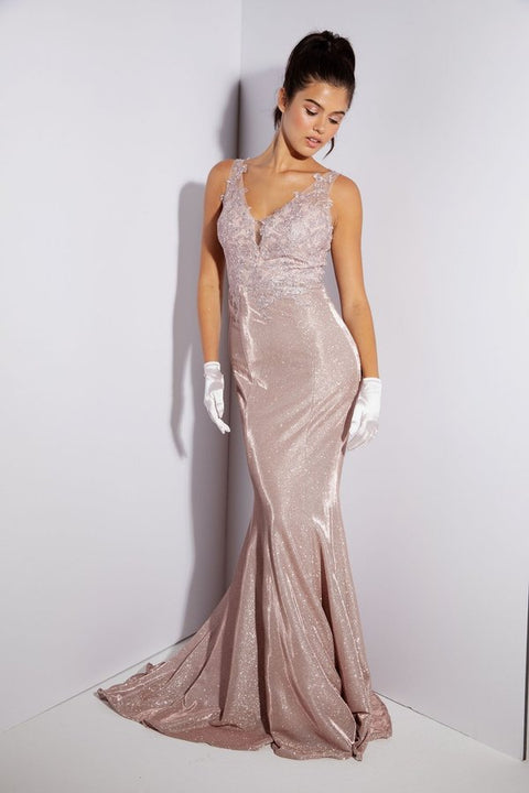 Eureka 9910 applique metallic v-neck mermaid dress — 0001927