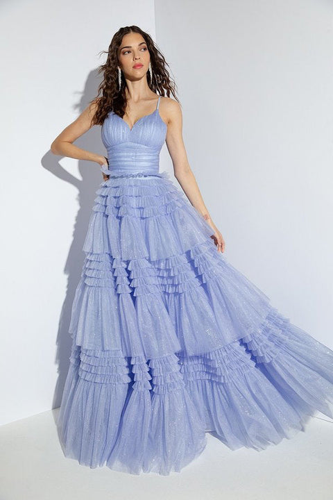 Eureka 9888 tulle sleeveless a-line tiered gown — 0001975