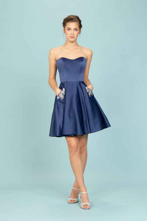 Eureka 6622 satin short strapless a-line dress — 0002220 P871706X638205485774651501