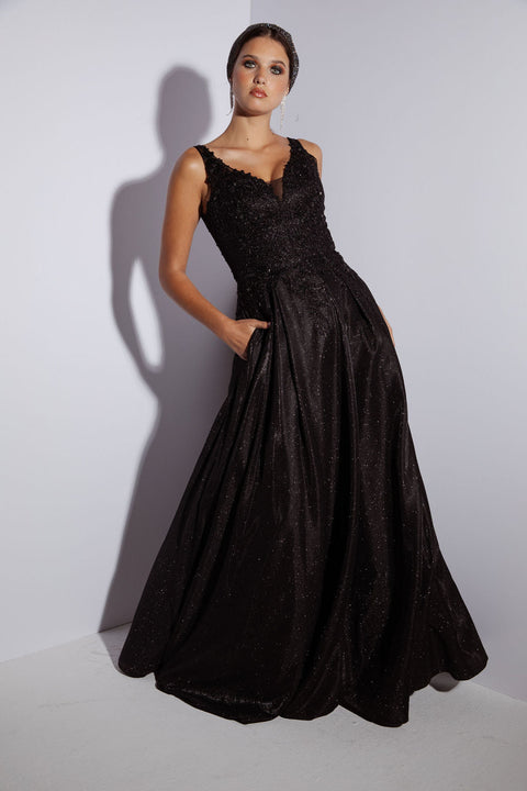 Eureka 9606 applique metallic sleeveless a-line gown — 0002414