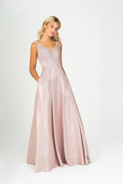 Eureka 9606 applique metallic sleeveless a-line gown — 0002416