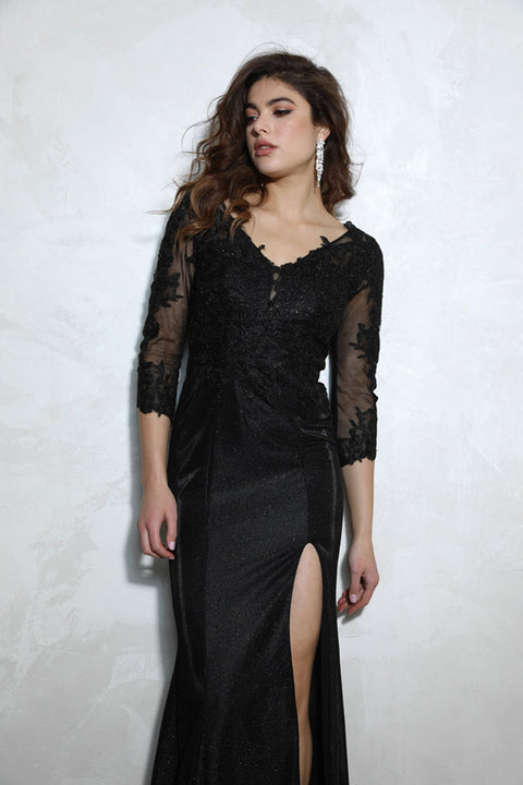 Eureka 9970 glitter jersey fitted mid-sleeve gown — 0002565