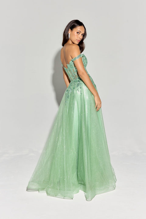 Eureka EK128 off shoulder a-line slit gown — 0002853
