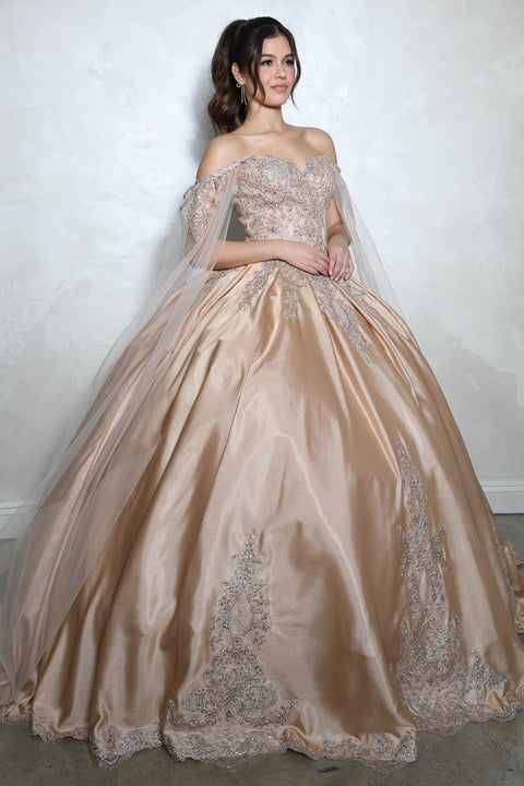 Eureka EK1002 applique cape sleeve ball gown — 0002869