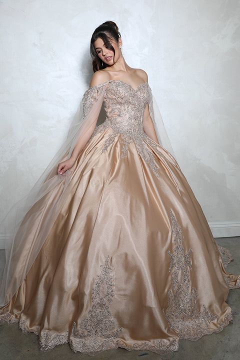 Eureka EK1002 applique cape sleeve ball gown — 0002870