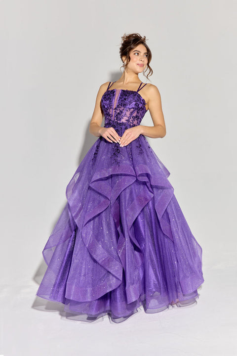 Eureka EK157 applique sleeveless a-line ruffled gown — 0002910
